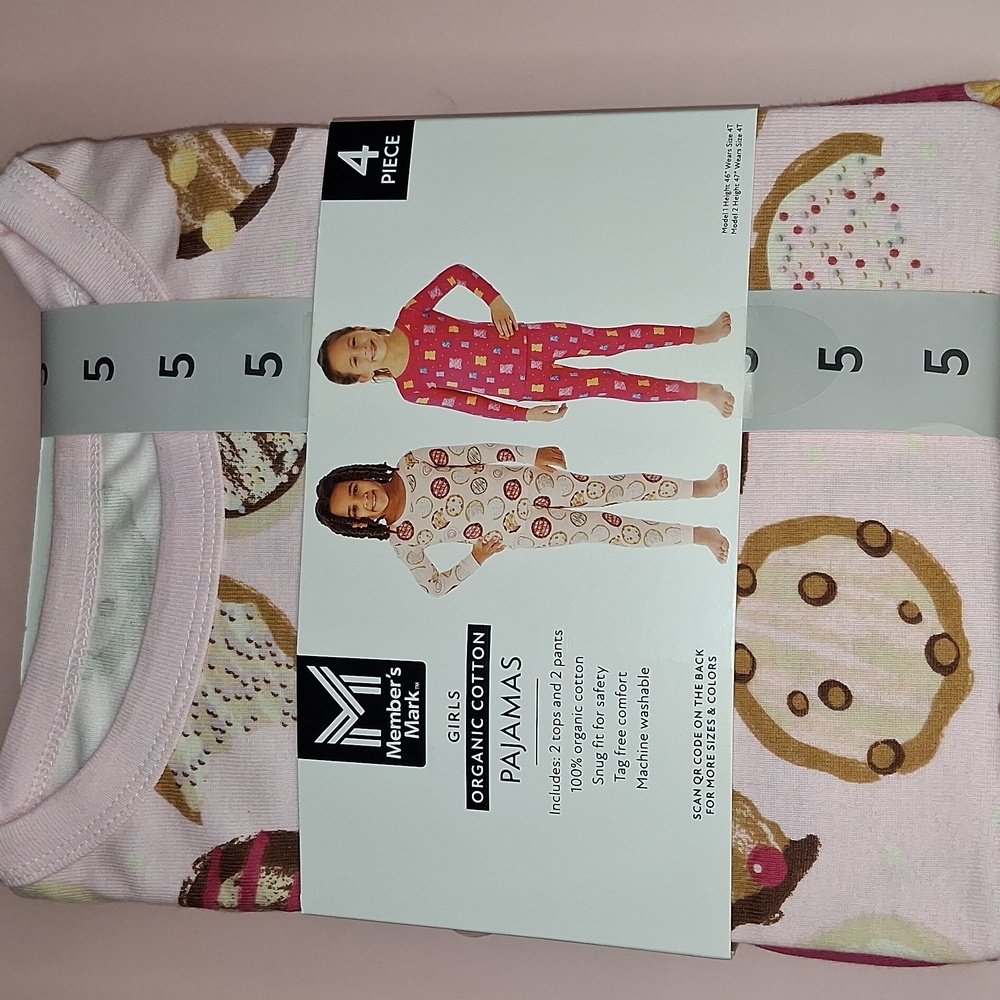 2 Sets Girls Size 5 Organic Cotton Pajama Set Butterfly & Flower Member's Mark